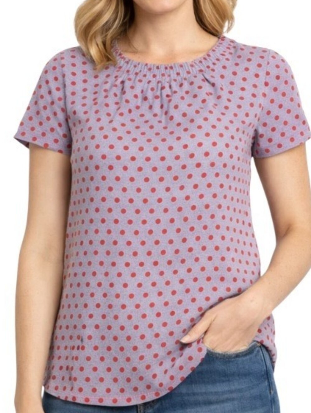 Boden red blue dots silk blouse top Womens 10